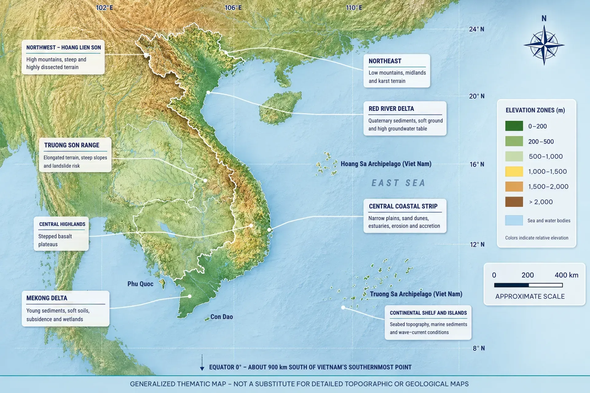 Map of Vietnam’s natural conditions and terrain