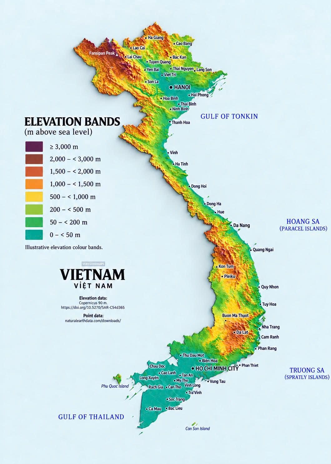Topographic map of Vietnam